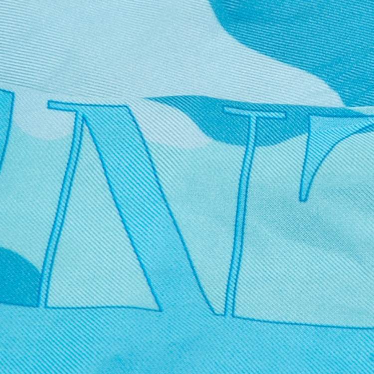 Pre Owned Valentino Blue Camouflage Print Silk Bandeau