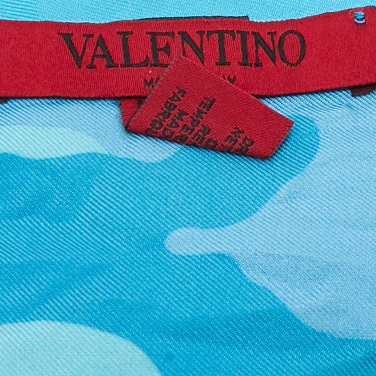 Pre Owned Valentino Blue Camouflage Print Silk Bandeau