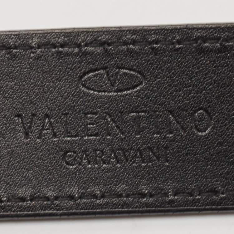 Pre Owned Valentino Black Suede and Leather VLogo Crystals Reversible Belt 80CM