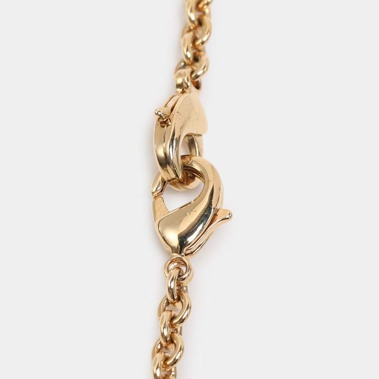 Pre Owned Valentino Gold Tone Metal V Logo Long Necklace