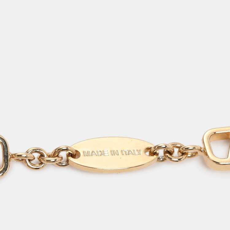 Pre Owned Valentino Gold Tone Metal V Logo Long Necklace