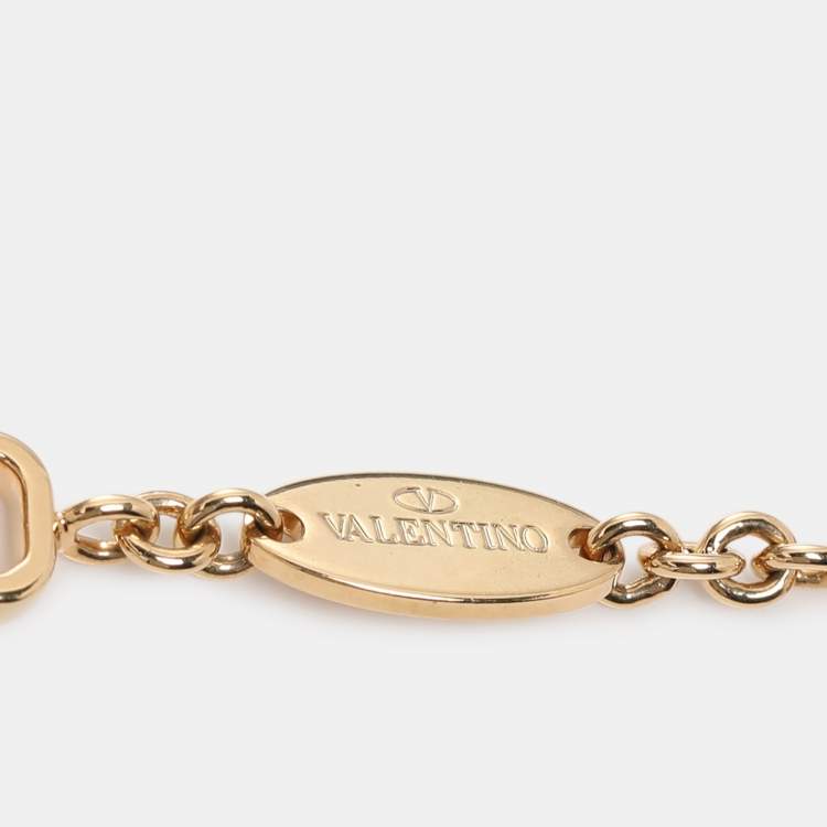Pre Owned Valentino Gold Tone Metal V Logo Long Necklace