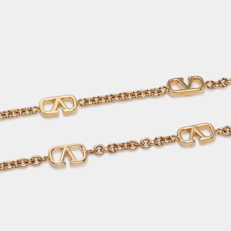 Pre Owned Valentino Gold Tone Metal V Logo Long Necklace