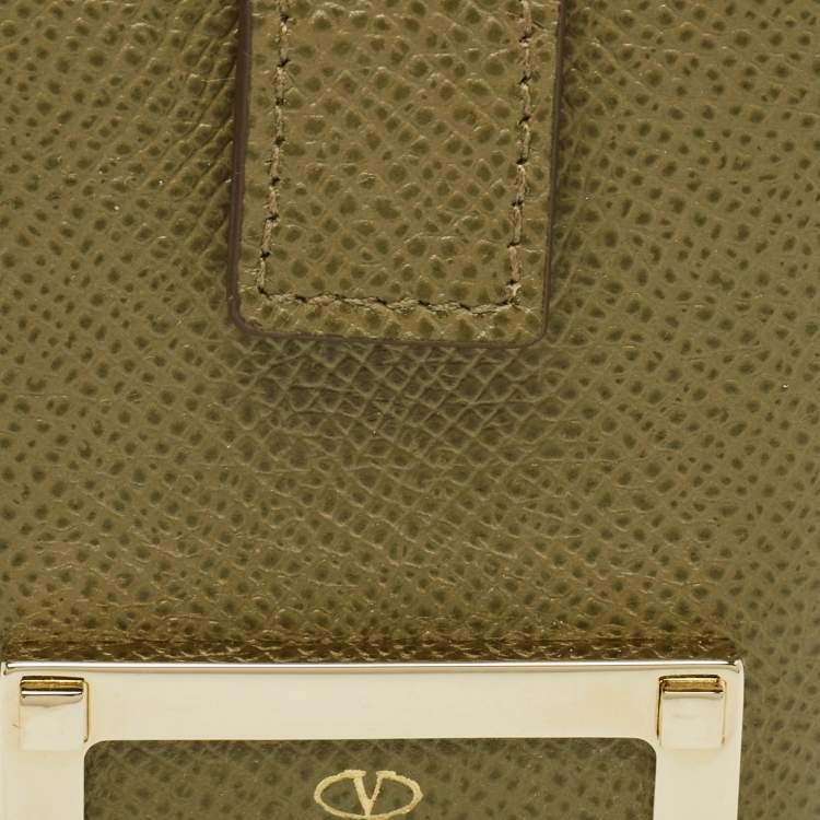 Pre Owned Valentino Green Grained Leather Phone Case