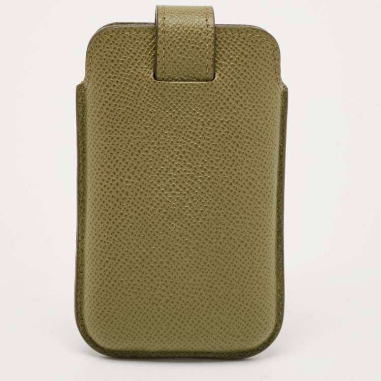 Pre Owned Valentino Green Grained Leather Phone Case