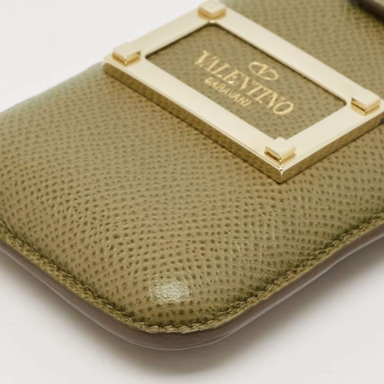 Pre Owned Valentino Green Grained Leather Phone Case