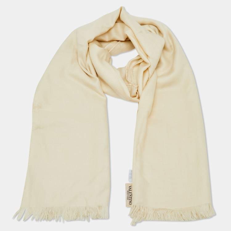 مملوكة مسبقًا Valentino Vintage Cream Cashmere & Silk Scarf