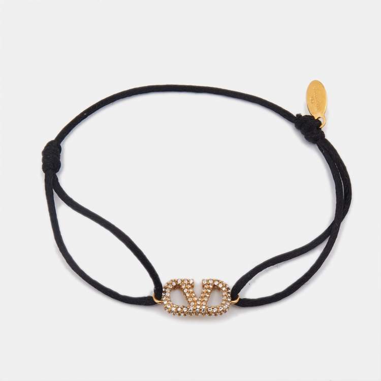 Pre Owned Vlaentino Vlogo Crystals Gold Tone Cord Bracelet