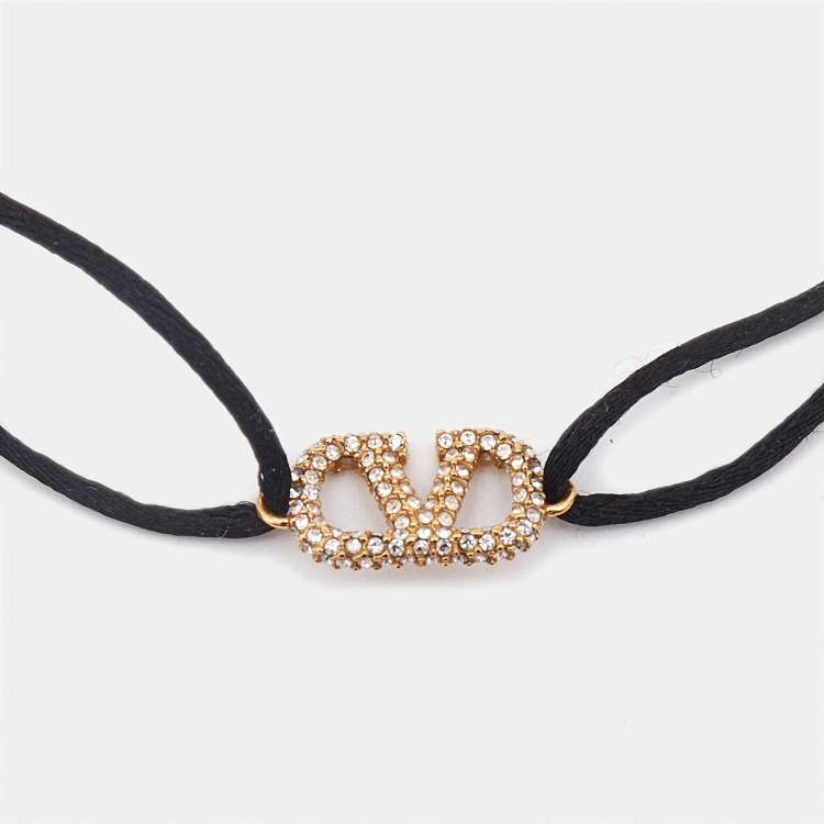 Pre Owned Vlaentino Vlogo Crystals Gold Tone Cord Bracelet