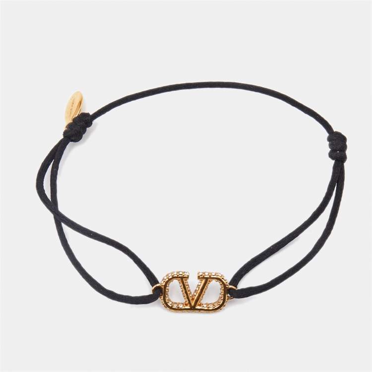 Pre Owned Vlaentino Vlogo Crystals Gold Tone Cord Bracelet