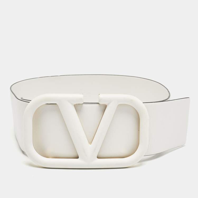 Pre Owned Valentino White Leather VLogo Wide Waist Belt 75CM