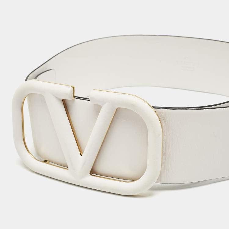 Pre Owned Valentino White Leather VLogo Wide Waist Belt 75CM