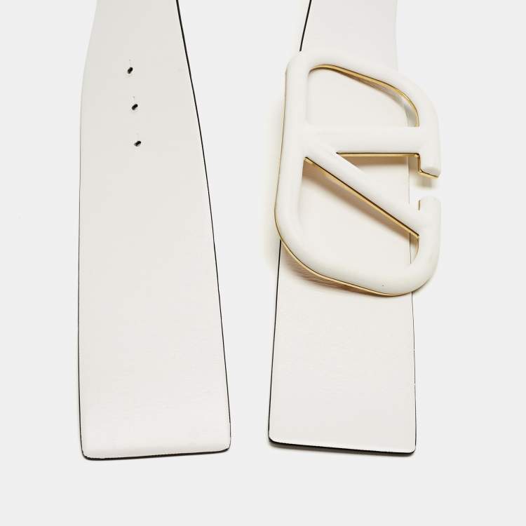 Pre Owned Valentino White Leather VLogo Wide Waist Belt 75CM