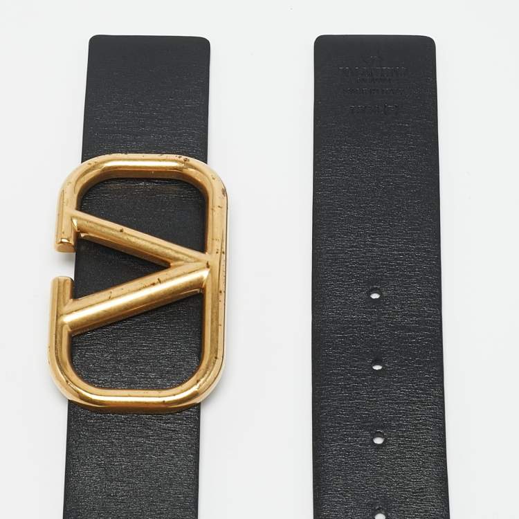 Pre Owned Valentino Black/Brown Leather VLogo Reversible Waist Belt 75CM