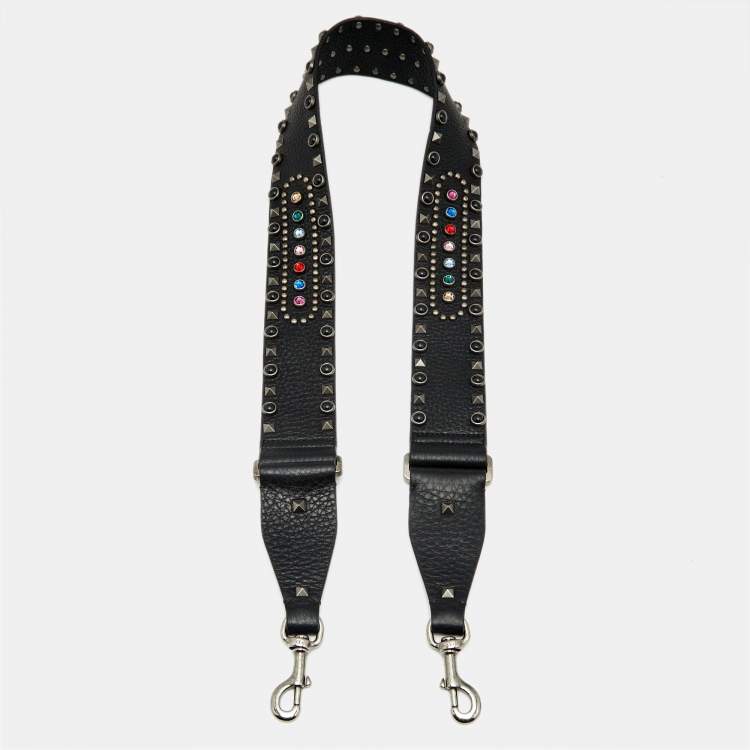 Pre Owned Valentino Black Leather Rockstud Embellished Shoulder Bag Strap