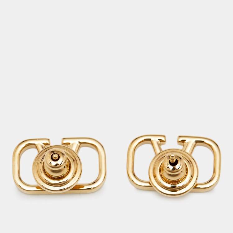 Pre Owned Valentino Vlogo Gold Tone Earrings