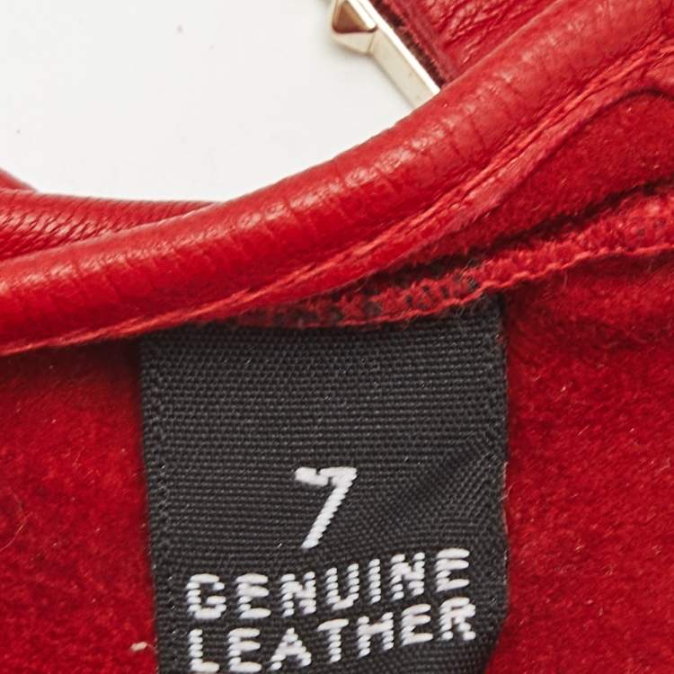 Pre Owned Valentino Red Leather Rockstud Fingerless Gloves 7