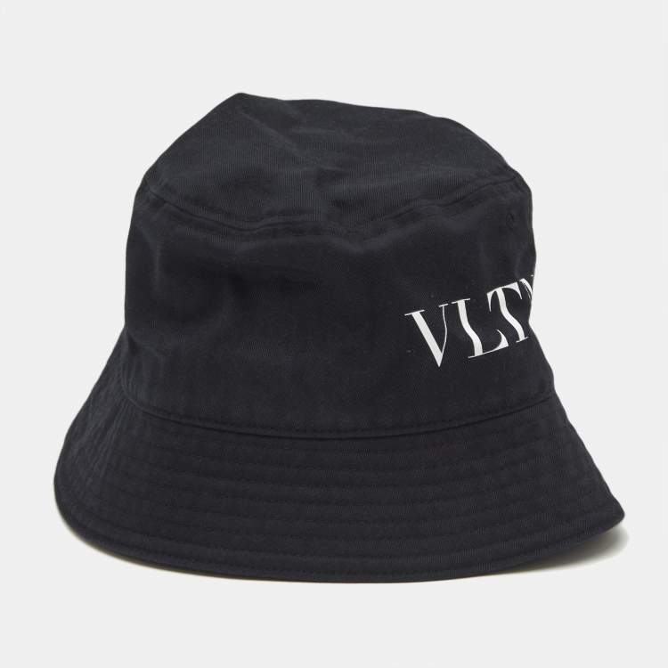 Pre Owned Valentino Black VLTN Print Cotton Bucket Hat Size 58 