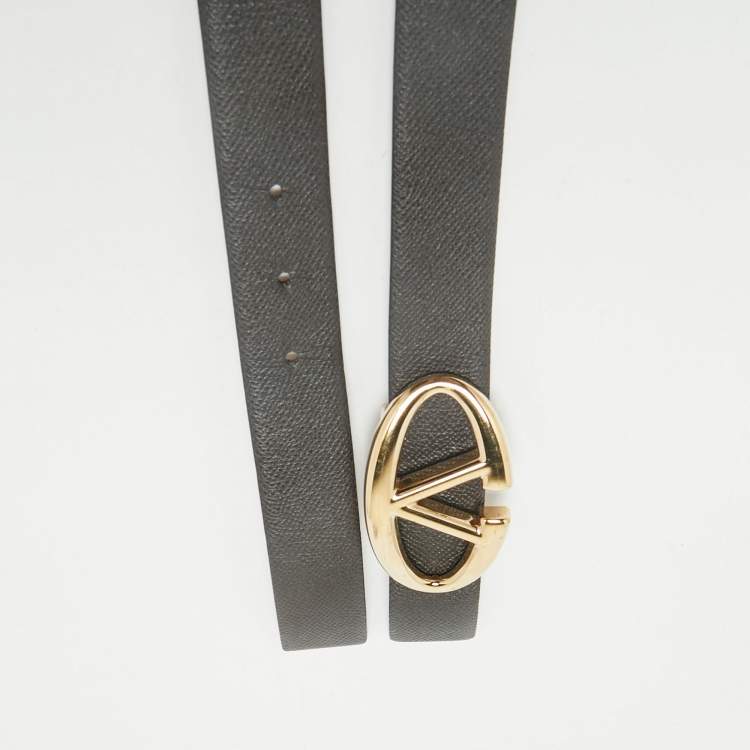 Pre Owned Valentino Black Leather VLogo Buckle Belt 85CM