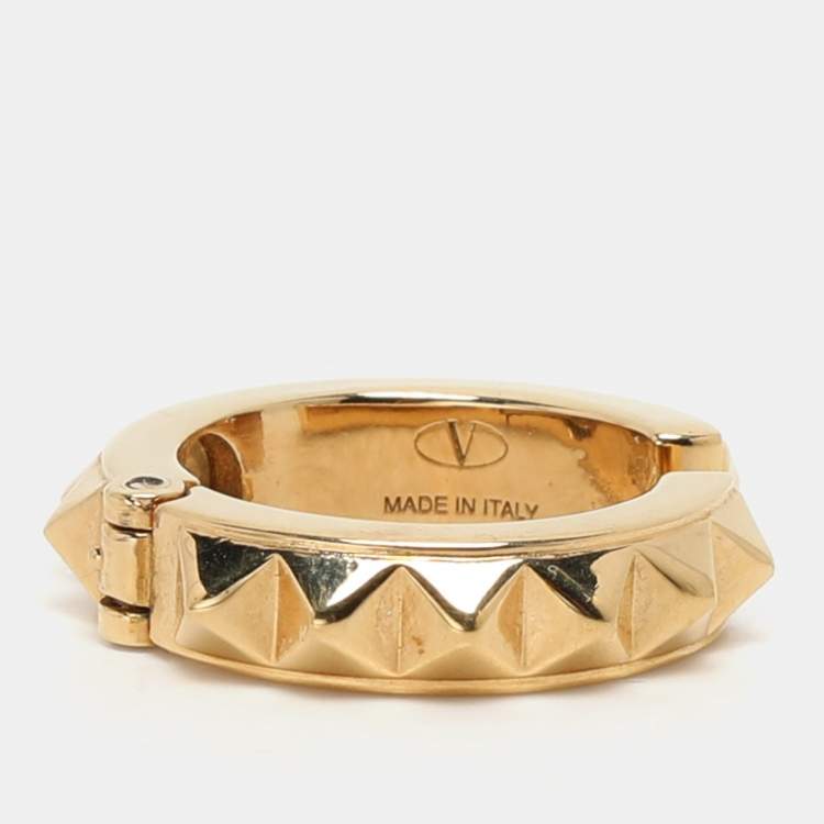 Pre Owned Valentino Gold Tone Metal Rockstud Ring 