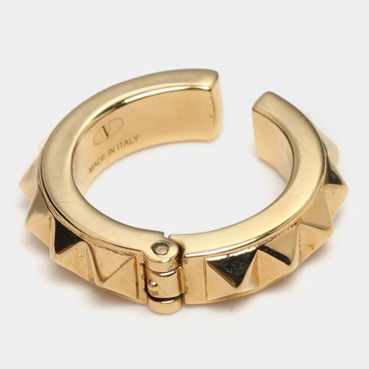 Pre Owned Valentino Gold Tone Metal Rockstud Ring 