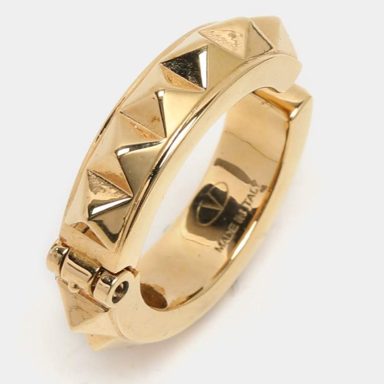Pre Owned Valentino Gold Tone Metal Rockstud Ring 