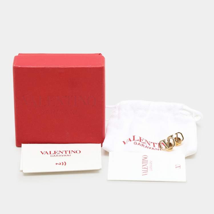 Pre Owned Valentino Gold Tone Metal VLogo Stud Earrings