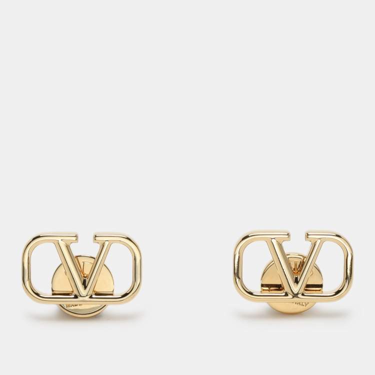 Pre Owned Valentino Gold Tone Metal VLogo Stud Earrings