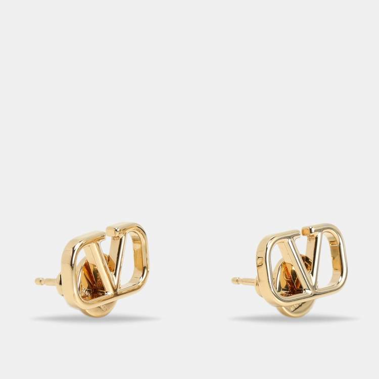 Pre Owned Valentino Gold Tone Metal VLogo Stud Earrings