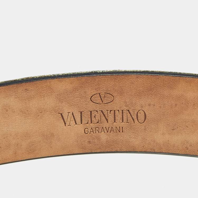 Pre Owned Valentino Cream Leather VLogo Crystals Embellished Belt 65CM