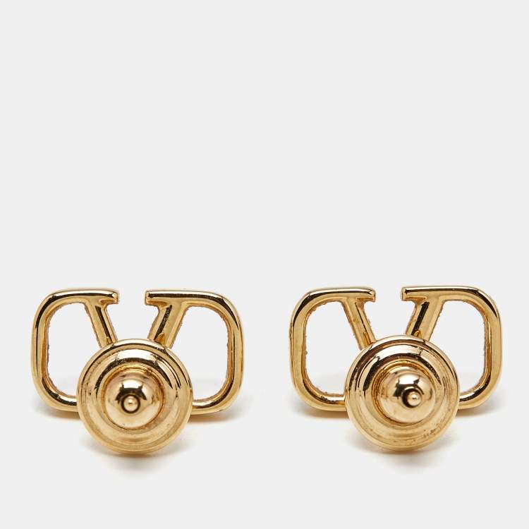 Pre Owned Valentino Vlogo Gold Tone Earrings