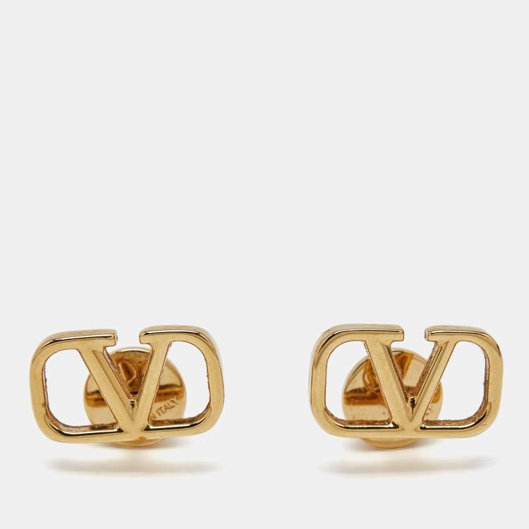 Pre Owned Valentino Vlogo Gold Tone Earrings