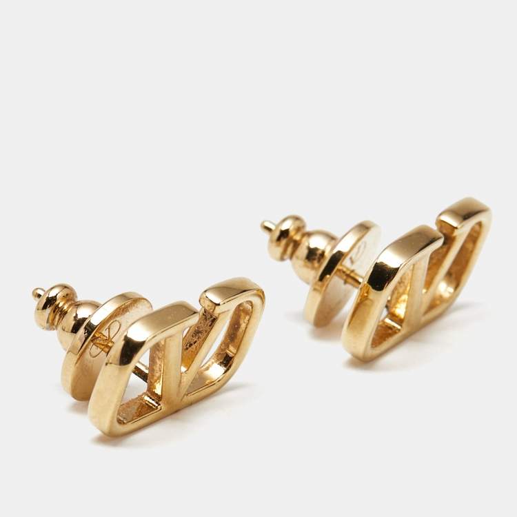 Pre Owned Valentino Vlogo Gold Tone Earrings