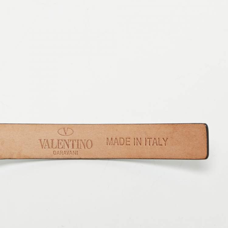 Pre Owned Valentino Blue Leather Rockstud Slim Belt 95 CM