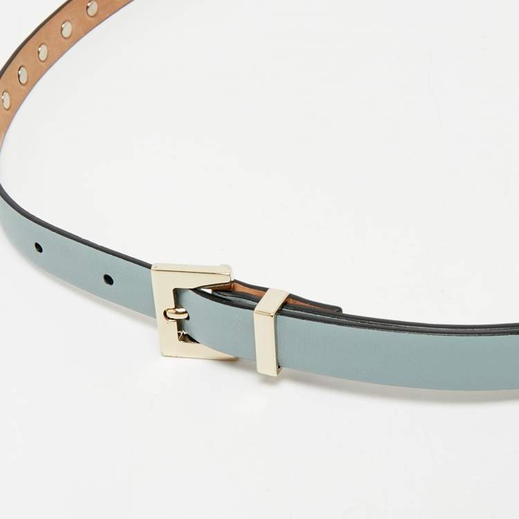 Pre Owned Valentino Blue Leather Rockstud Slim Belt 95 CM