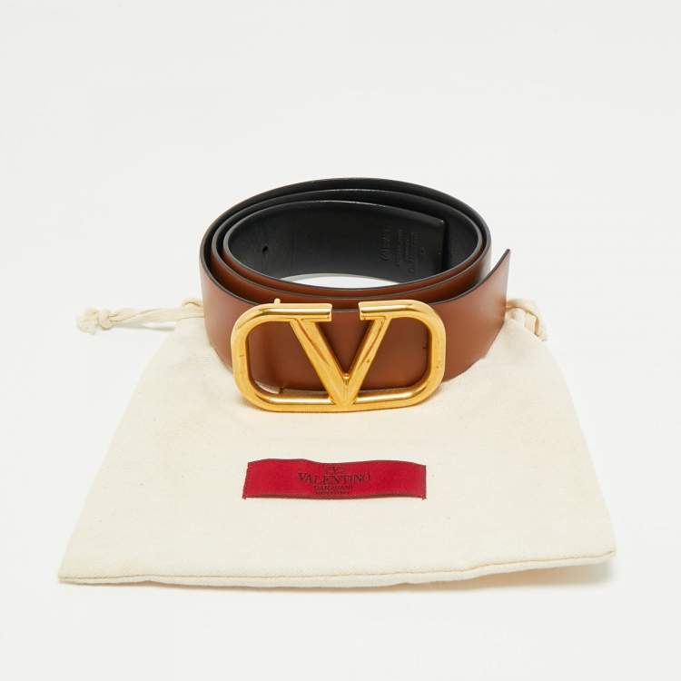 Pre Owned Valentino Brown/Black Leather VLogo Reversible Belt 90 CM
