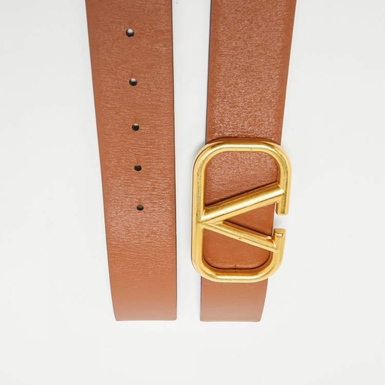 Pre Owned Valentino Brown/Black Leather VLogo Reversible Belt 90 CM