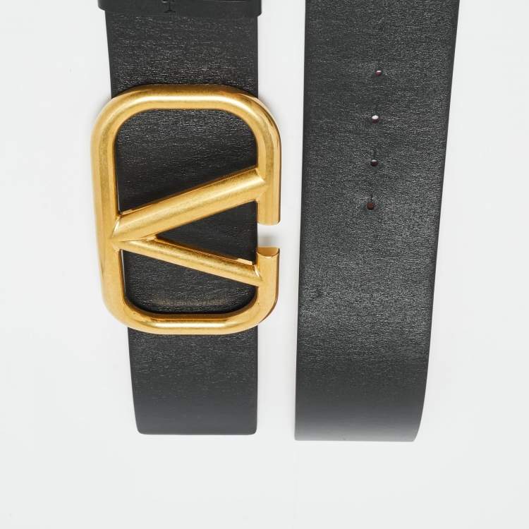 مملوكة مسبقًا Valentino Black/Red Leather VLogo Reversible Waist Belt 110 CM