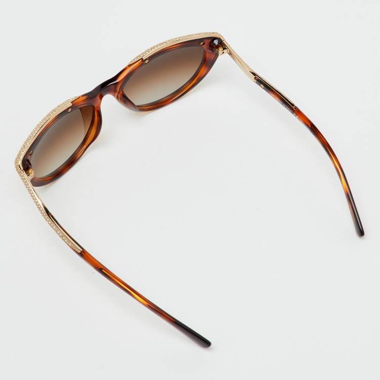 Pre Owned Valentino Havana/Brown Gradient V643SR Crystal Cat-Eye Sunglasses