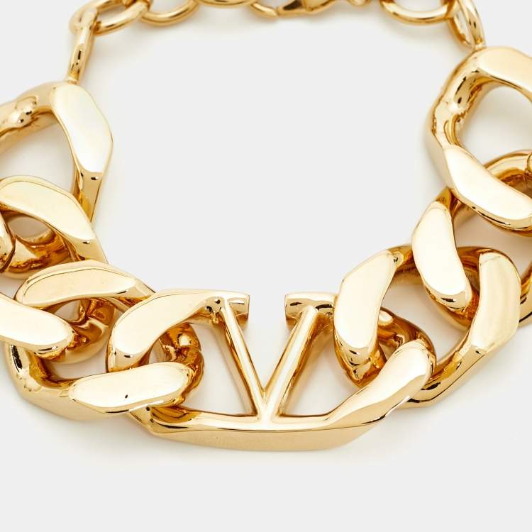 Pre Owned Valentino Chunky Vlogo Gold Tone Chain Link Bracelet