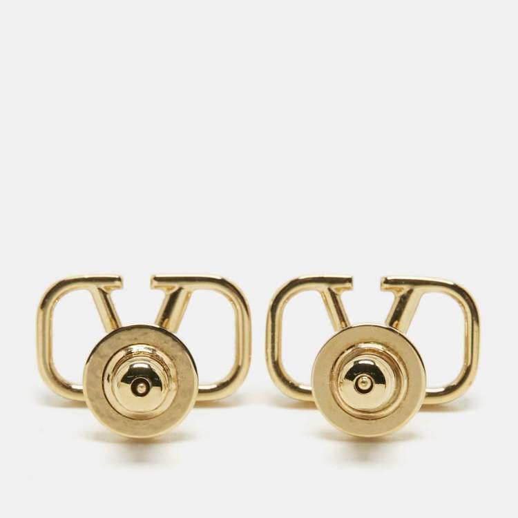 Pre Owned Valentino Vlogo Gold Tone Earrings  