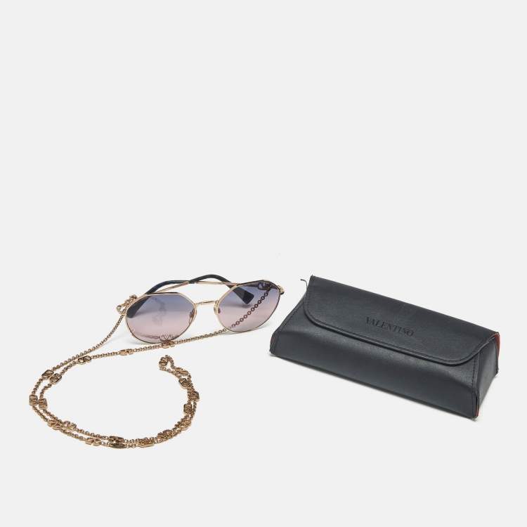 Pre Owned Valentino Blue/Pink Gradient VA 2043 Vlogo Chain Geometric Sunglasses 