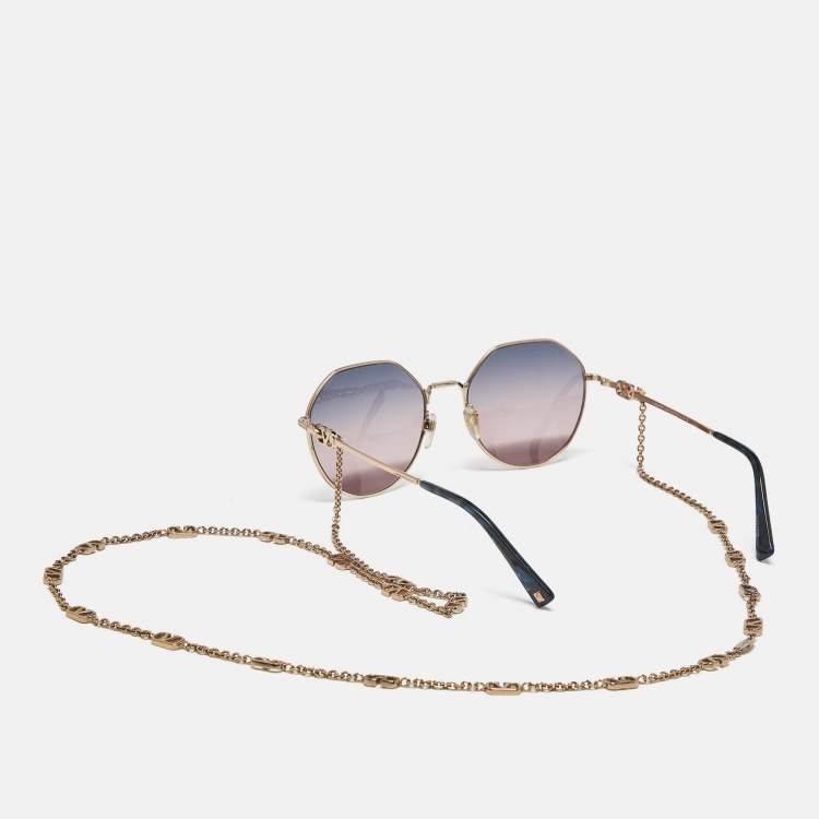 Pre Owned Valentino Blue/Pink Gradient VA 2043 Vlogo Chain Geometric Sunglasses 