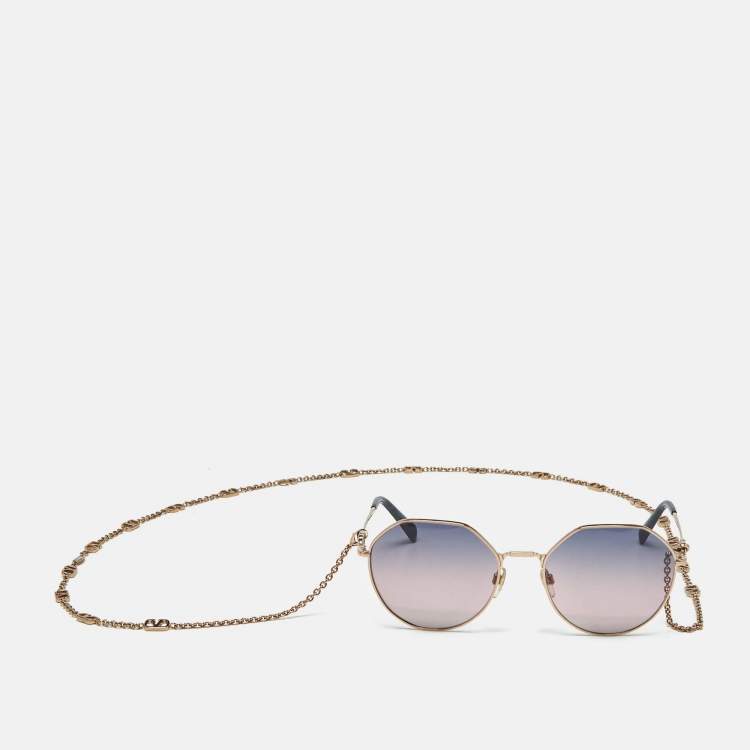Pre Owned Valentino Blue/Pink Gradient VA 2043 Vlogo Chain Geometric Sunglasses 