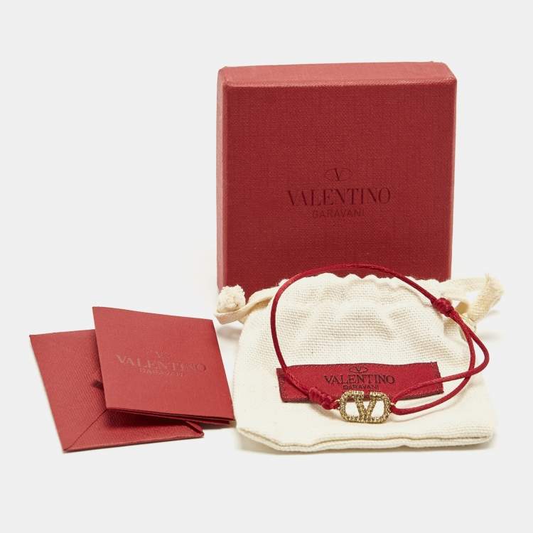 Pre Owned Valentino Vlogo Crystals Gold Tone Cord Bracelet