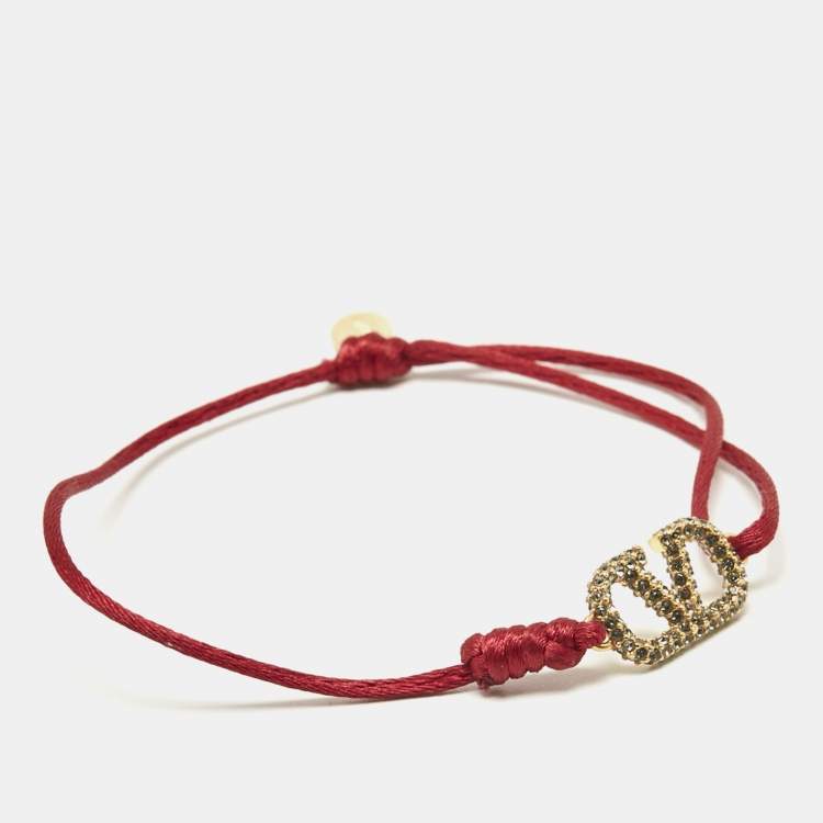 Pre Owned Valentino Vlogo Crystals Gold Tone Cord Bracelet