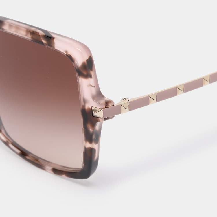 Pre Owned Valentino Brown Gradient VA 4072 Rockstud Detail Square Sunglasses