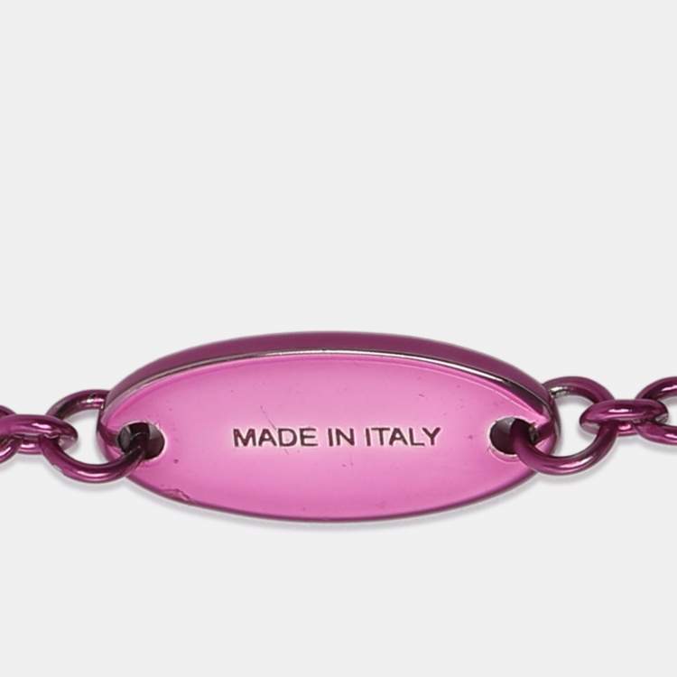 Pre Owned Valentino Purple Pink Rockstud Mirror Box Pendant Chain Necklace