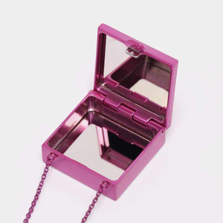 Pre Owned Valentino Purple Pink Rockstud Mirror Box Pendant Chain Necklace