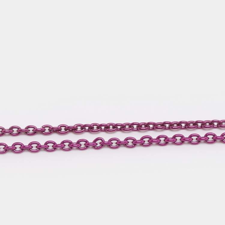 Pre Owned Valentino Purple Pink Rockstud Mirror Box Pendant Chain Necklace